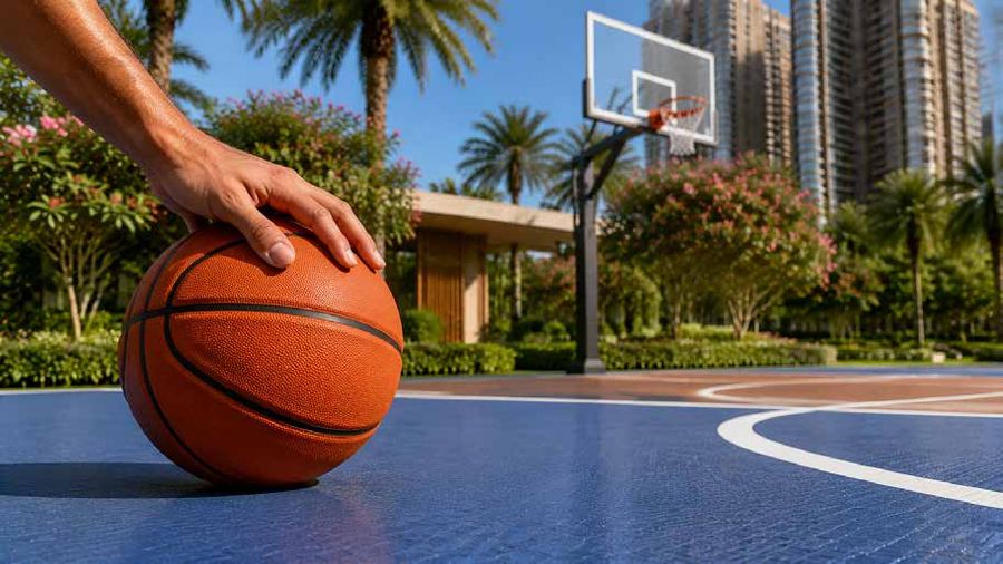 Basketball court beneath the towers