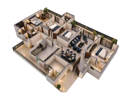 Isometric 3D render of the Unit 1 and 2 floor plan