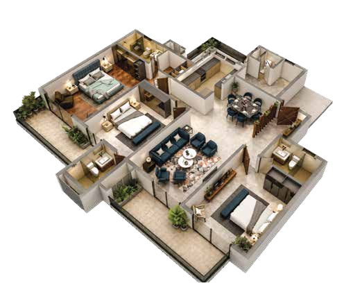 Isometric 3D render of the Unit 4 floor plan